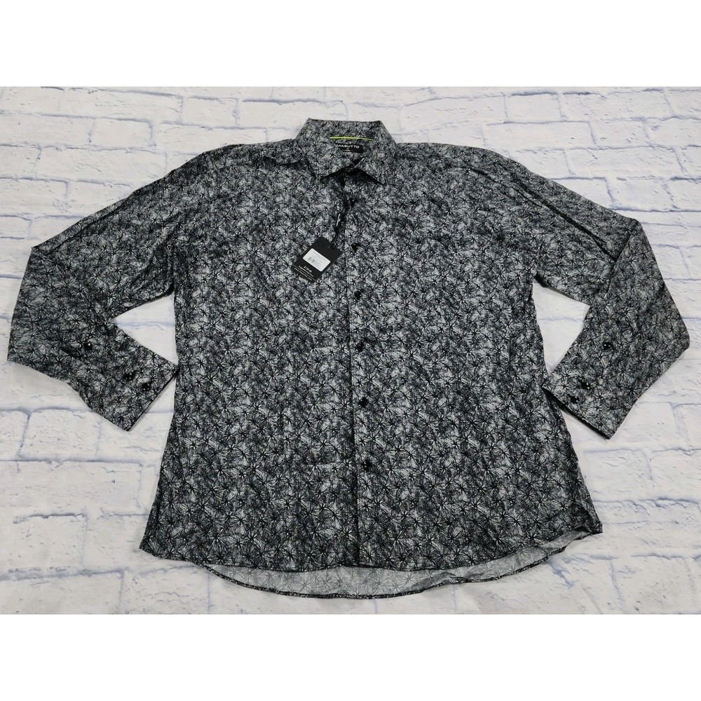 Masutto MENS XL Black White Geometric Long Sleeve Button Up Shirt